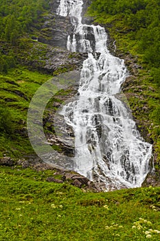 Beautiful Hjellefossen waterfall Utladalen Ã˜vre Å rdal Norway. Most beautiful landscapes